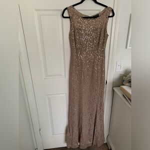 Tan sequin floral floor length gown